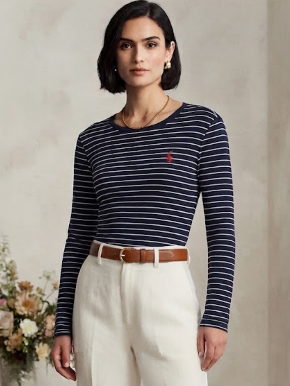 Ralph Lauren sport cotton blue pinstriped logo top